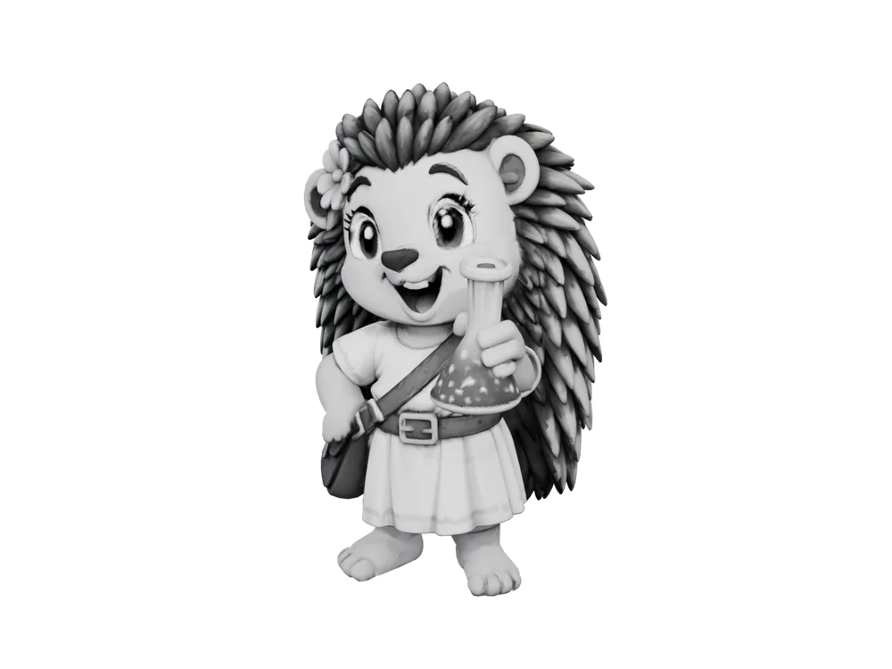 Hallie as an unpainted grayscale 3D sculpt