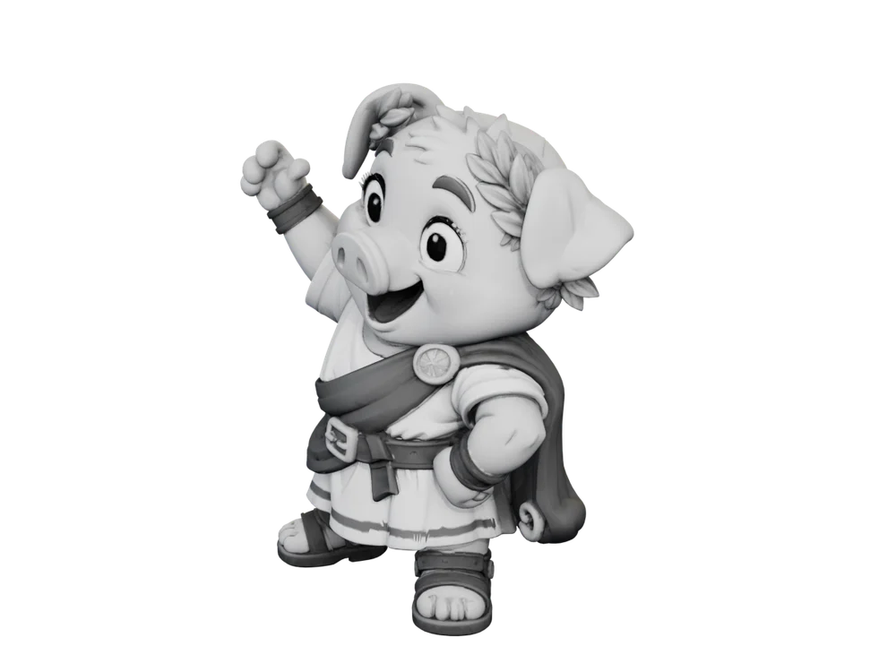 Ham as an unpainted grayscale 3D sculpt